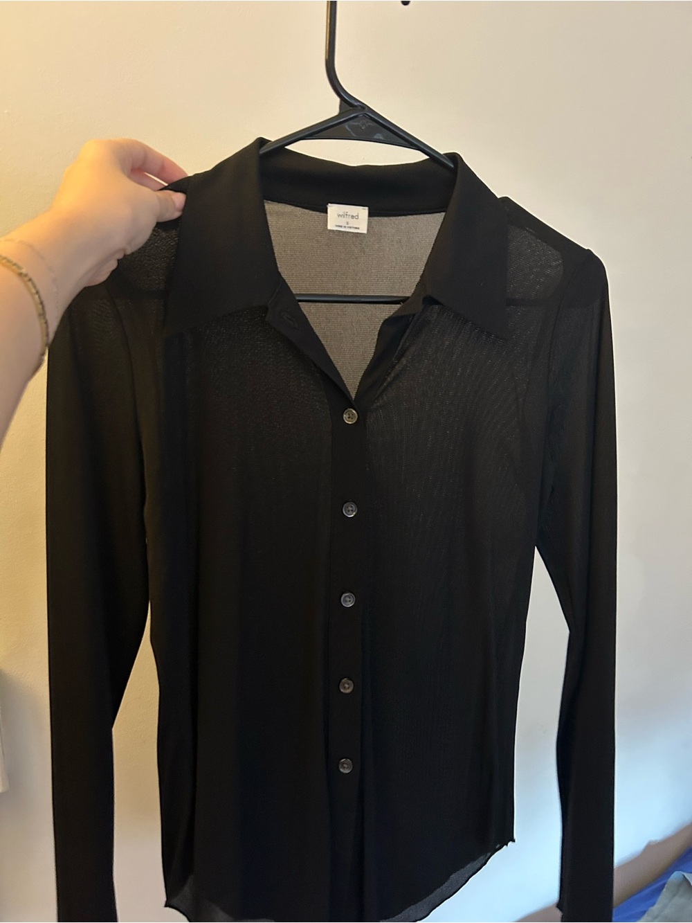 ARITZIA Wilfred Black Sheer Long Sleeve Top